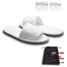 5 Pairs of Waffle Spa Slippers, Open Toe White White-5 Pairs 5-7 Women/4-7 Men