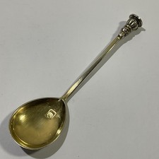 Vintage Hallmarked 1966 Sterling Silver Spoon, Seal Top Finial, Rubbed Gilding