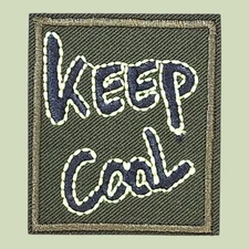 KEEP COOL TEXT SIGN FUN DARK GREEN APPLIQUE IRON ON PATCH 1.9 X 1.7"