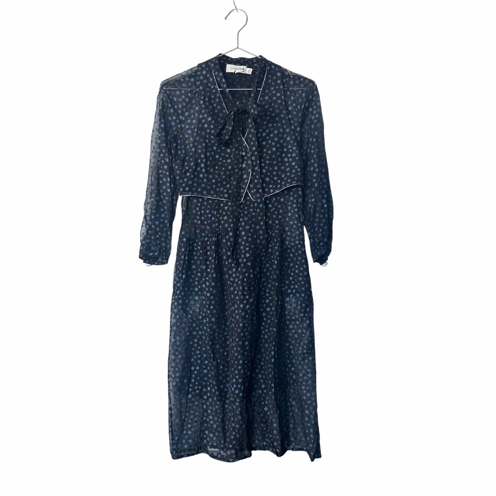 ⭐Vestito Gilet Coach Stampa Stella Nero Blu Seta Lunghezza Media Glitterato Taglia 0⭐