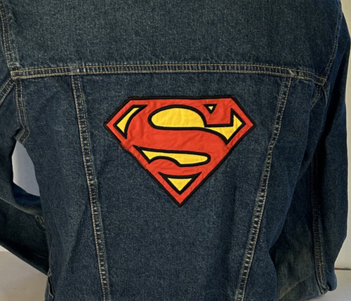 2001 Super Girl Warner Brothers Jean Jacket Girl Large Blue Dark Wash Denim Logo - Picture 5 of 13