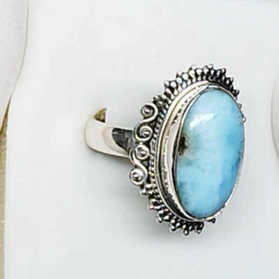 Larimar Ring 925 Silber Gr 19,4 (61) ovaler Edelstein romant