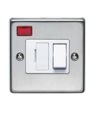 1 Gang 13A Switched Fused Spur with Neon, Stainless Steel / White   