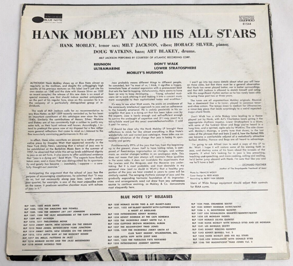 洋楽 Hank Mobley and his All Stars LP liberty 1970 HANK MOBLEY And His All Stars Vinyl LP Blue Note Record