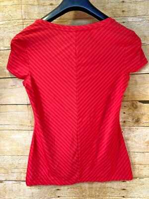 REI BOAT NECK CAP SLEEVE HIKING TOP PINK RED STRIPE POCKET WM'S