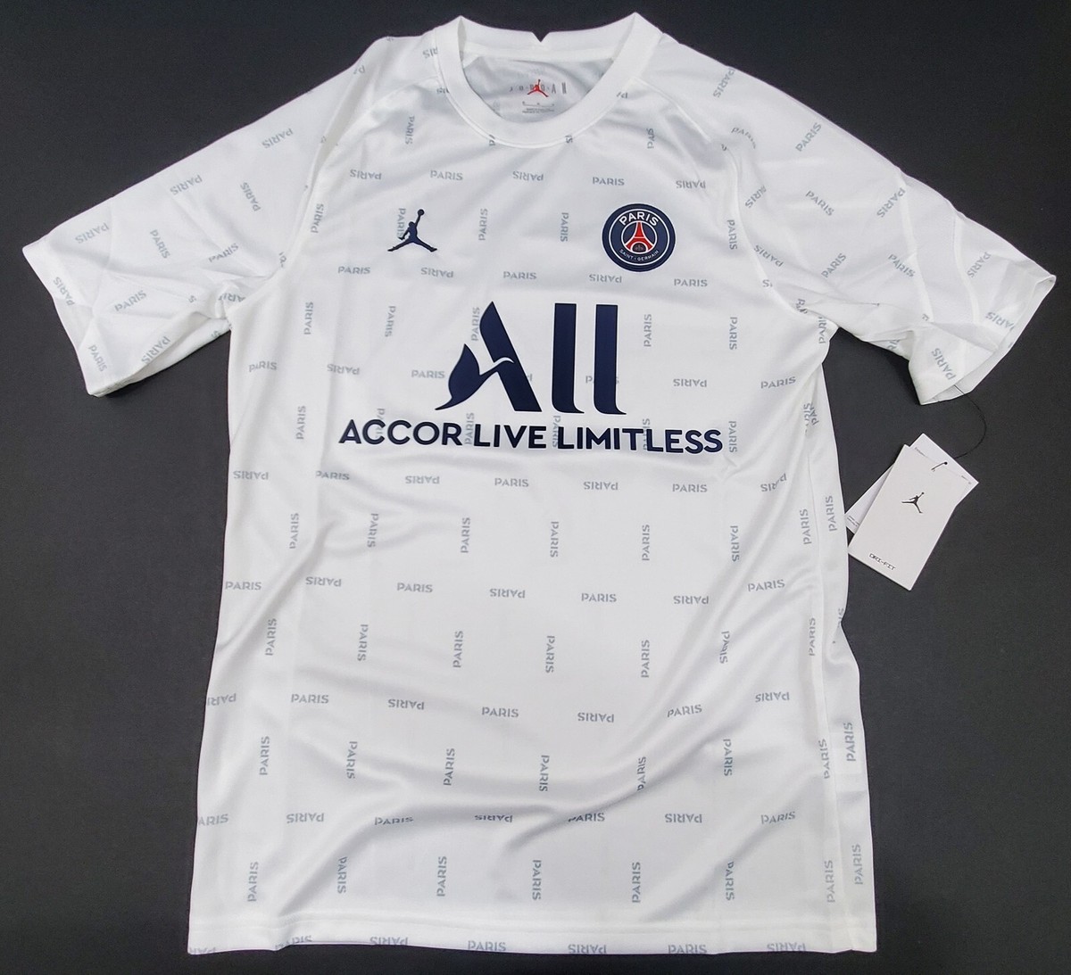 Nike PSG X Jordan 4th Pre Match Jersey, White/Navy, Size S