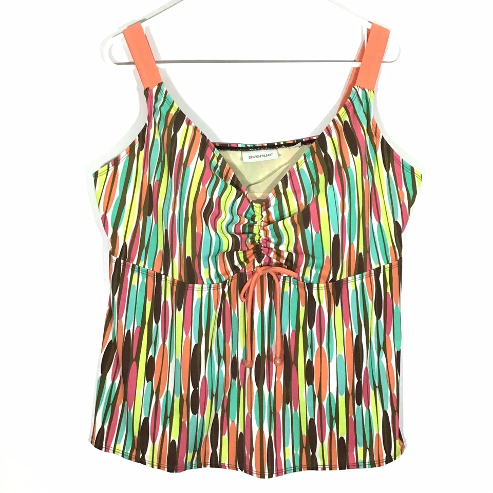 Camiseta de natación Avenue para mujer talla 20 naranja multicolor a rayas copa suave incorporada Foto 3 de 4