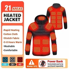21 Areas Men Heated Jacket USB Electric Heating Vest Winter Outdoor Warm Coat