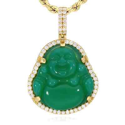 14K Gold CZ Frame Green Jade Fat Buddha Charm Pendant 1.5 14K Gold CZ Frame Green Jade Fat Buddha Charm Pendant 1.5