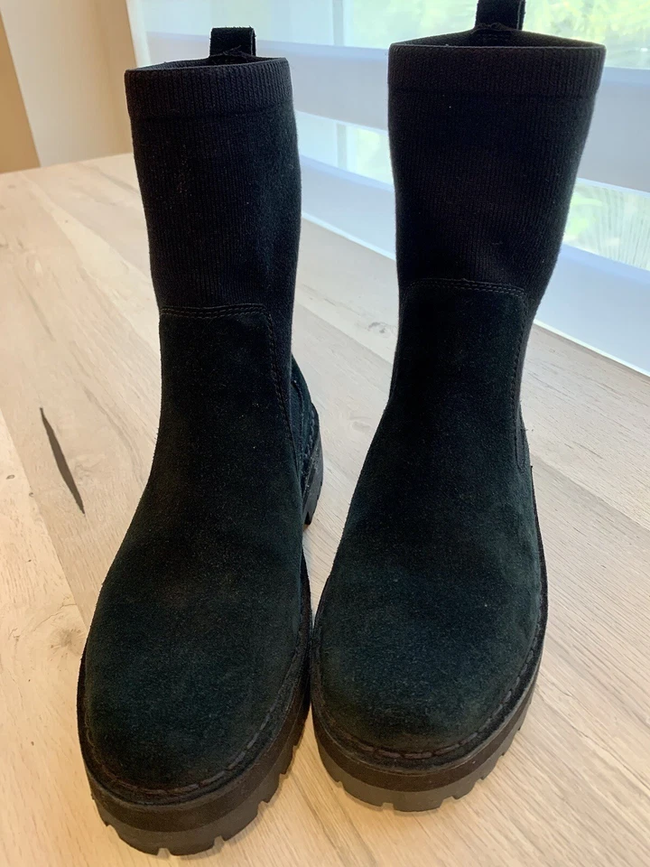 全新 Clarks Originals 女式黑色麂皮绒靴子 10 码摇滚针织切尔西拉 — 第 3/4 张图片