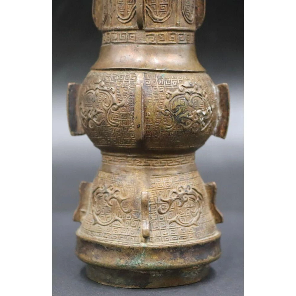 ⭕️ Jarrón de bronce estilo arcaico chino del siglo XIX, raro vaso en forma de Gu Foto 4 de 4