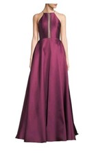  695 NWOT ML Monique Halter Ball Gown w/ Spotted Mesh SIZE 14