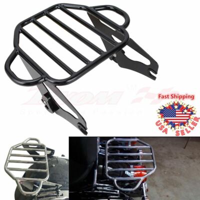 Black Detachable Two-up King Luggage Rack Carrier For Harley Touring 2009-2018