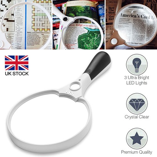 25X Extra Large Strong Magnifying Glass 3 Bright LED Zoom Hand Held