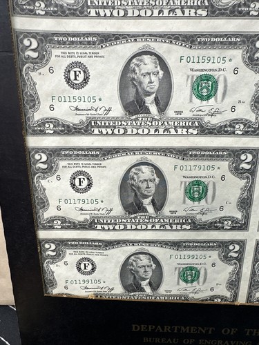 1976 non tagliato, foglio da 16, banconote da 2 dollari anno bicentenario - Foto 7 di 14