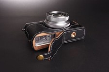 Genuine real Leather Half Camera Case bag Cover for FUJI X30 Bottom Open black