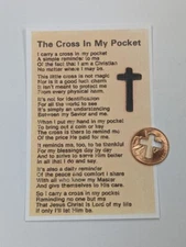 The Cross In My Pocket poem card with a cut out penny cross