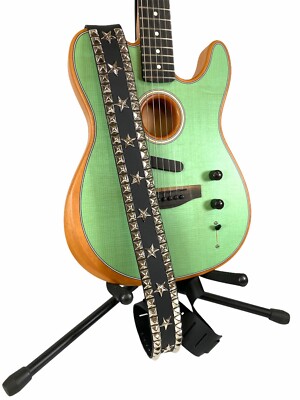 Studded Star Guitar Strap Leather Electric Acoustic Bass Rock Queen Belt Style
