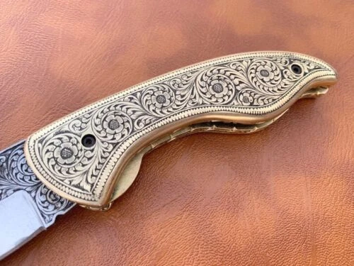 Engraved Folding Knife - Prestigious Handmade Engraved Pocket Knife - D2 Steel - Image 4 of 4
