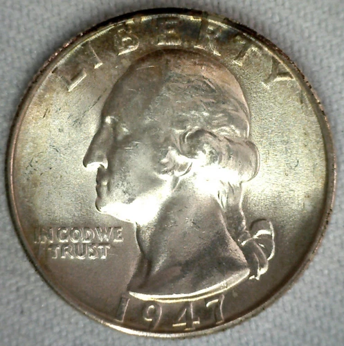 1947 D Washington UNC Silver Quarter 25c US Coin BU Denver Mint Silver Coin