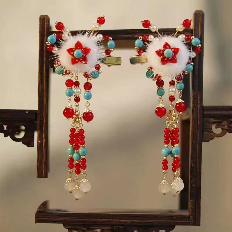 Gorros chinos para la cabeza mujeres niñas borla Hanfu accesorios para el cabello antiguos Foto 2 de 4