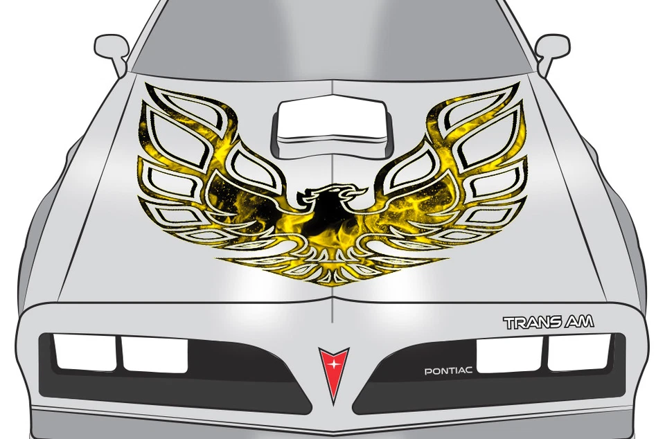 Calcomanía adhesiva gráfica Firebird Hood 42" X 42" para Pontiac Trans Am LLAMAS AM AM AM AM AM AM YELLOW FLAMES Foto 2 de 4