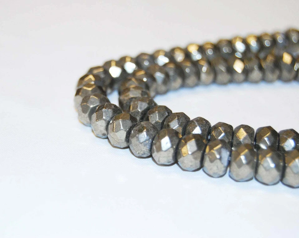 Pyrite Faceted Rondelle Beads 2x4mm 3x4mm 3x5mm 4x6mm 5x8mm 6x10mm 15.5" Strand - Image 4 of 4