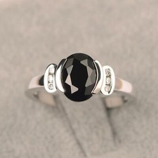 2ct Simulated Black Diamond Solitaire Halo Accent Ring White Gold Plated