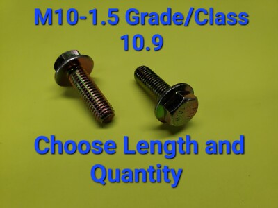 M10-1.5 x (CHOOSE LENGTH & QUANTITY) Class 10.9 Metric Flange Bolts Yellow Grade
