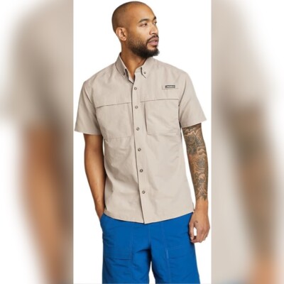 NEW - Eddie Bauer Men's Ripstop Guide Short-Sleeve Shirt, Lt Gray, LARGE