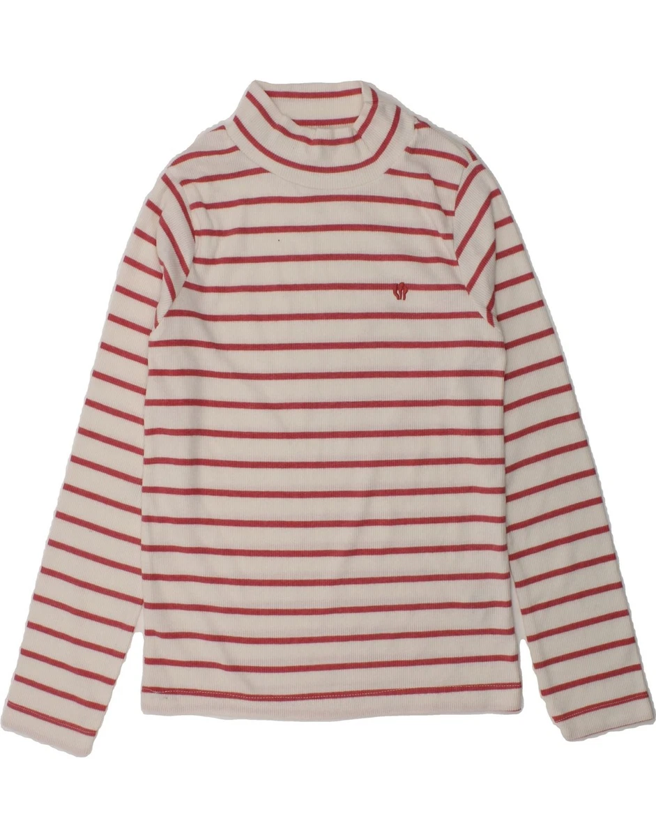T-shirt Manches Longues Fille En Coton Bio Rayé écru Et Bleu Marine Blanc