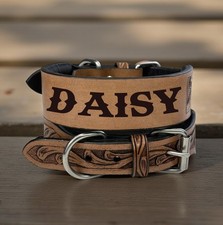 Personalized Name Leather Dog Collar Western Style Heavy Duty Hand Tooled