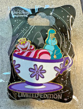 DISNEY PIN CHESHIRE CAT & CATERPILLAR MAD TEA PARTY TEACUP ALICE IN WONDERLAND