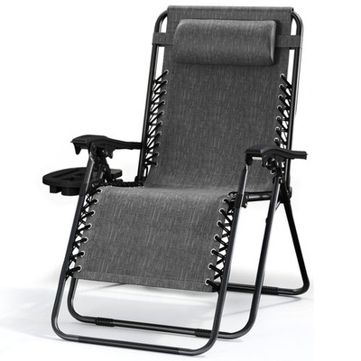 Zero Gravity Chair, Outdoor Lounge Chairs with Cup Holder, Gray