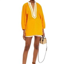 TORY BURCH Puffed Sleeve Tunic Vine Orange Size Small 100% Cotton NWT