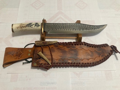 Ken Richardson Custom signed Stag Horn Bowie Knife 10 3/4 inch blade.