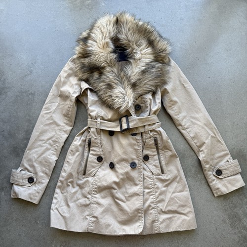 American Eagle 2000s Trench coat With Removable Faux Fur Collar! Small Y2K - Picture 1 of 7
