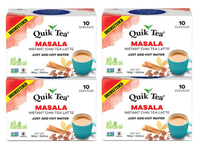 QuikTea Unsweetened Masala Chai, 5.64 Ounce (4 boxes of 10 each)