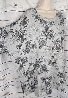 Bryn Walker Floral Oversized Boxy Knit Tunic Top M Lagenlook Siro Rayon