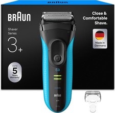 Image of Braun Series 3 ProSkin Electric Shaver, 3040si, Black/Blue - Wet & Dry Electric