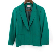 Pendelton 100% Virgin Wool Blazer Kelly Green Size 10 Petite Made in USA Woolen