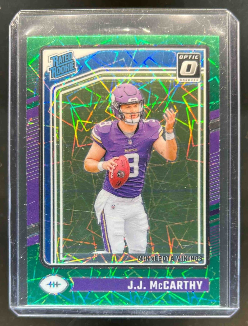 2024 Donruss Optic J.J. McCarthy Green Velocity Rated Rookie #235 Vikings