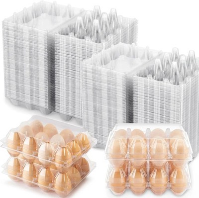100 Packs Egg Cartons Cheap Bulk Plastic for 12 Eggs Clear Egg Cartons