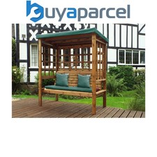 Image of Charles Taylor Wooden Bramham 3 Seater Garden Arbour Seat Bench Green Cushions