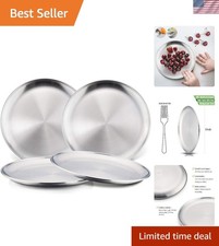 Durable 4-Pack Kids 8in Stainless Steel Plates - Perfect for Snack  Camping