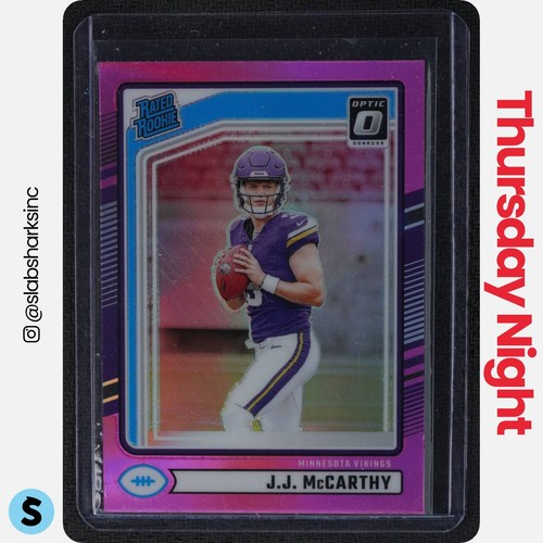 2024 PANINI DONRUSS #303 J.J. MCCARTHY OPTIC RATED ROOKIE PREVIEW PINK RC