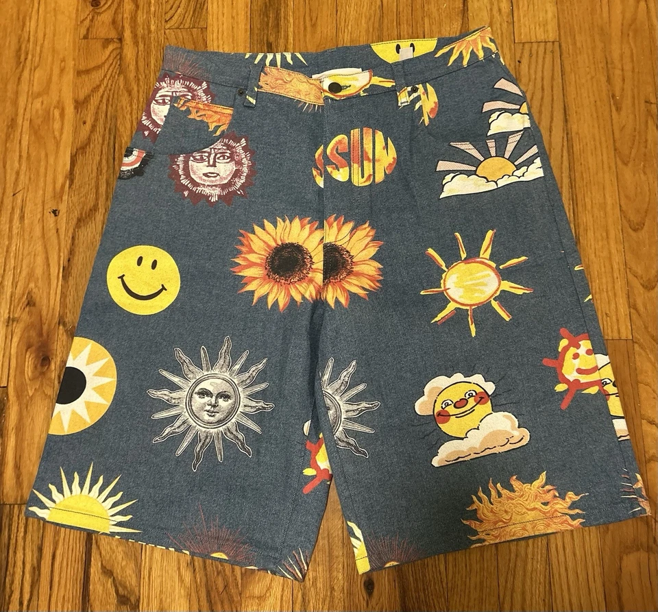 Moschino Jeremy Scott Blue Denim Men’s Shorts With Sun Print. Size 32 USA Medium - Image 2 of 4