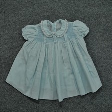 Vintage Dress Girls Toddler 18 Month Blue Smocked Collared Embroidered
