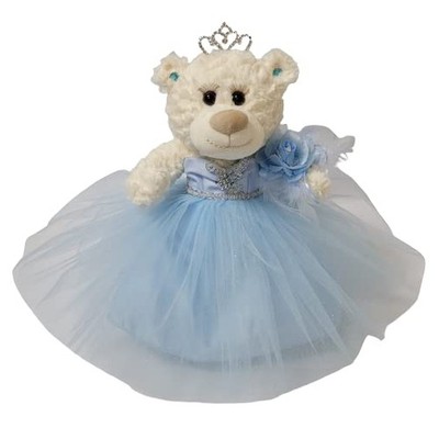 Elegant 12 Inch Quinceanera Bear Centerpiece Gift Baby Blue Satin Tulle Dress