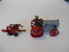 Vintage Arcade Fordson F Tractor w/Man 2 Bottom Plow Set, Used Older Repaint